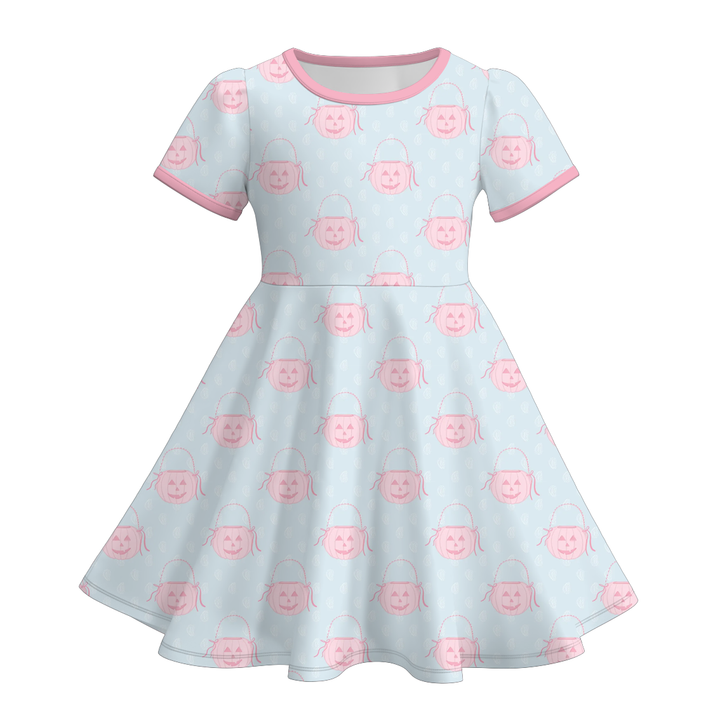 Girls Halloween colorful pumpkin twirl ruffle dress