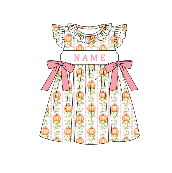 Custom Embroidered Name-Pink Pumpkin Bow Dress Romper Series