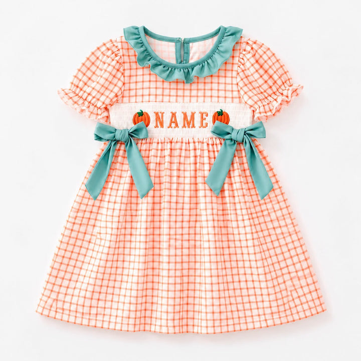 Custom Embroidery Name Orange Plaid Pumpkin Sibling Clothing Collection