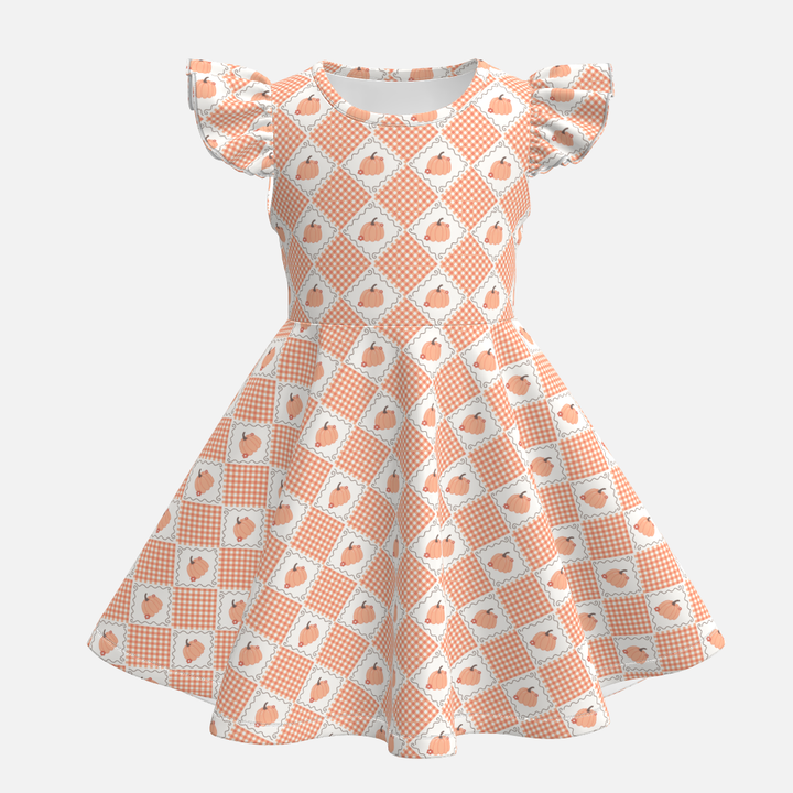 Girls Halloween evil pumpkin printed twirl ruffle dress