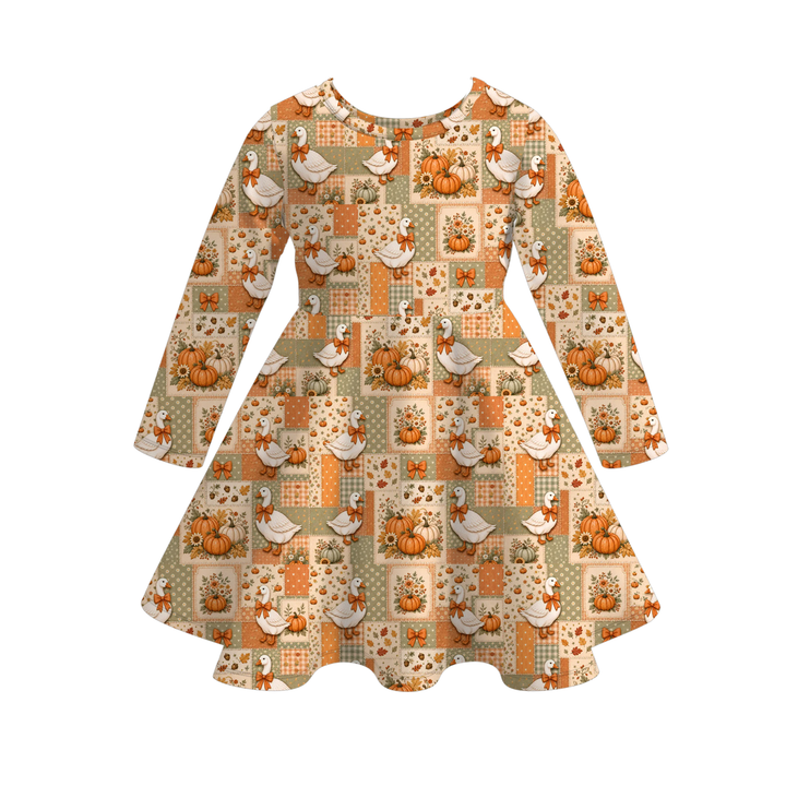 Pumpkin Season All-Over Printed Twirl Dress