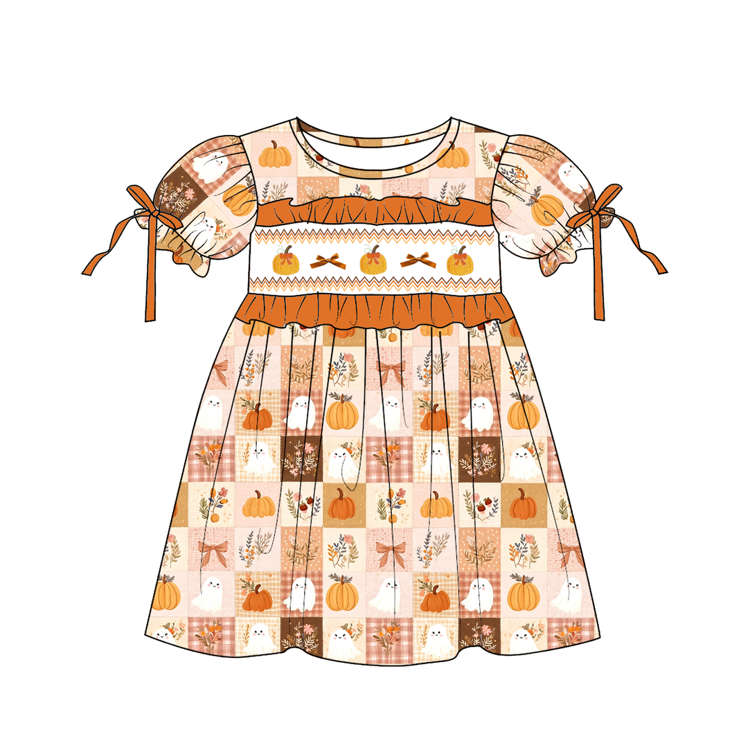 Personalized Halloween cute pumpkin embroidery dress holiday sisters outfits