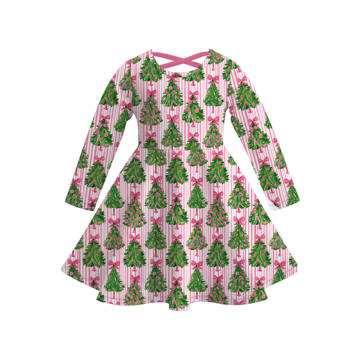 Christmas All-Over Printed Long Sleeve Twirl Dress