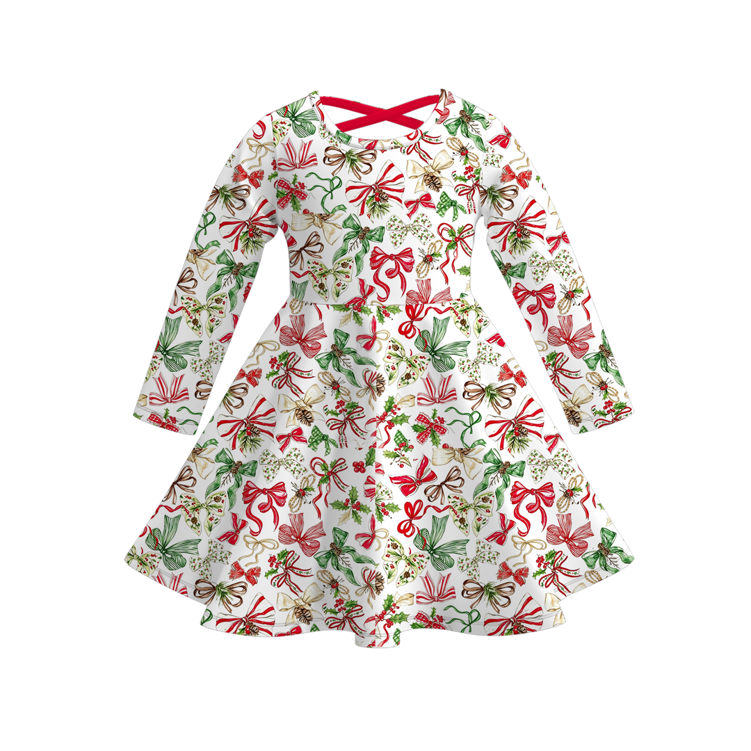 Christmas All-Over Printed Long Sleeve Twirl Dress