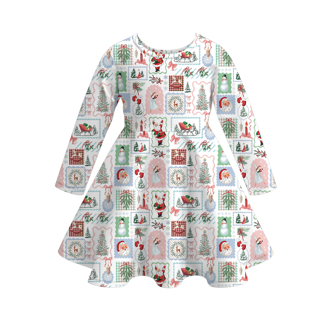 Christmas Cute Printed Long Sleeve Twirl Dress