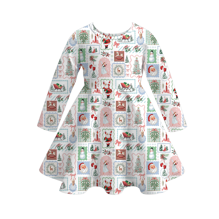 Christmas Cute Printed Long Sleeve Twirl Dress