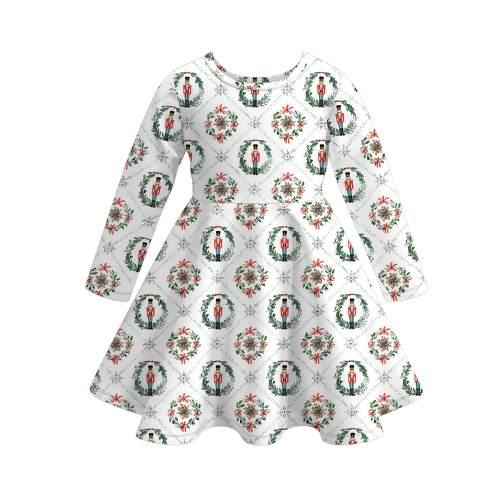 Christmas Cute Printed Long Sleeve Twirl Dress