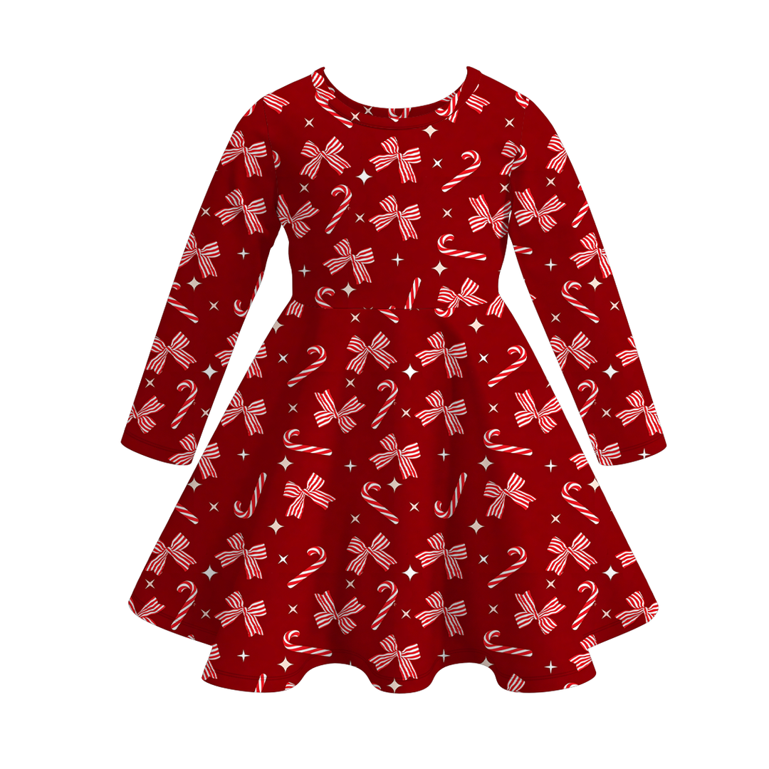 Christmas Cute Printed Long Sleeve Twirl Dress