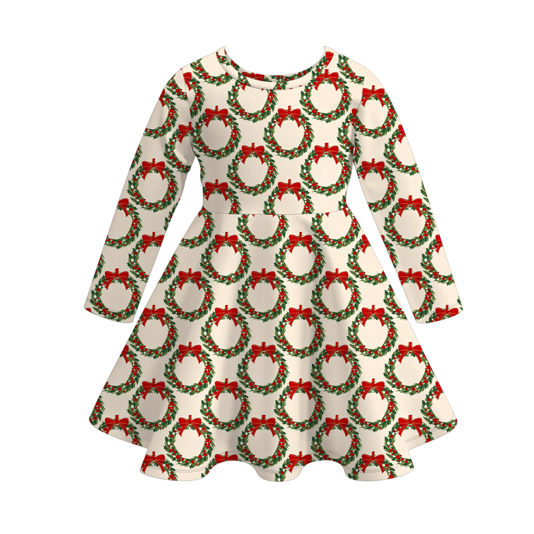 Christmas Cute Printed Long Sleeve Twirl Dress