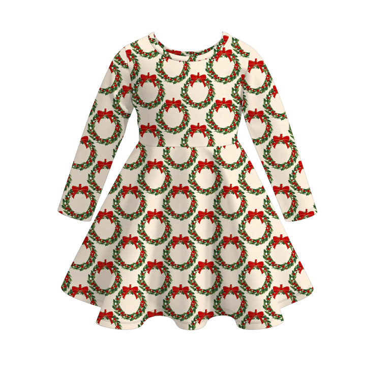 Christmas Cute Printed Long Sleeve Twirl Dress