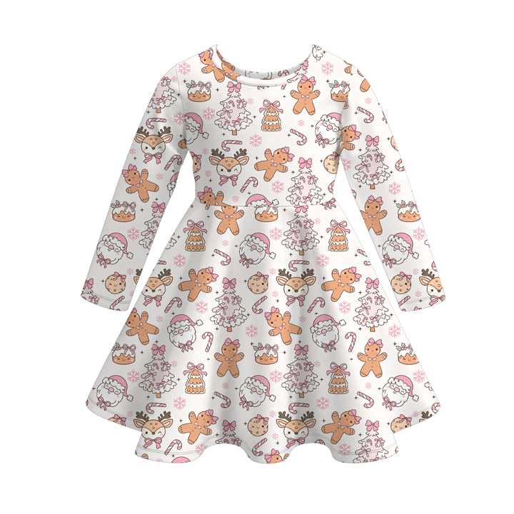 Christmas Cute Printed Long Sleeve Twirl Dress