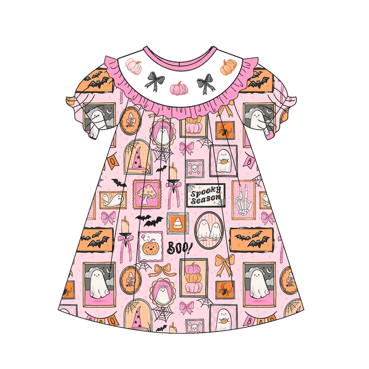 Halloween cute pink embroidery dress holiday sisters outfits