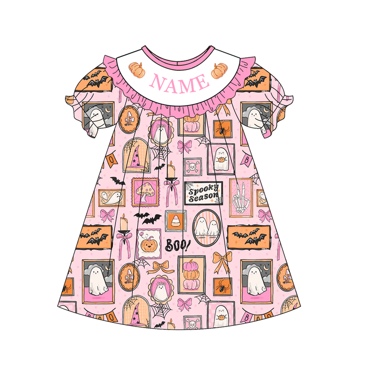 Personalized Halloween cute pink embroidery dress holiday sisters outfits