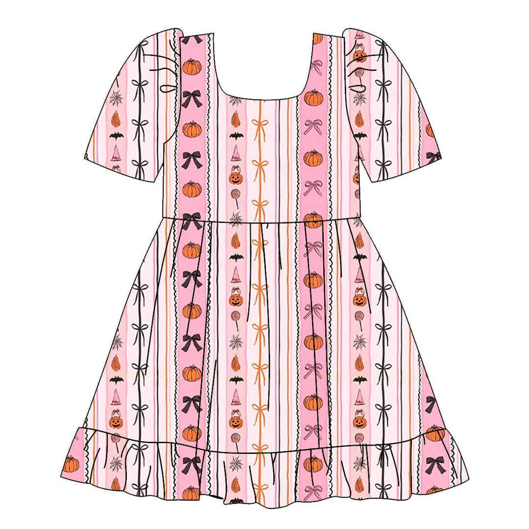 Halloween cute pumpkin ruffle dress holiday sisters outfits