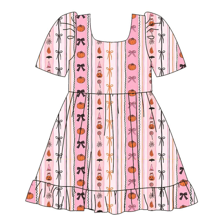 Halloween cute pumpkin ruffle dress holiday sisters outfits