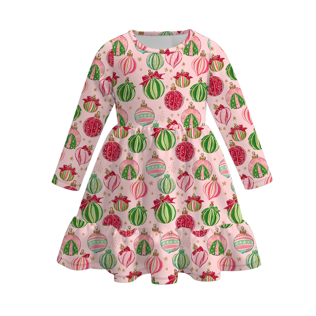 Girls Christmas Santa Claus Print Red Striped Twirl Dress