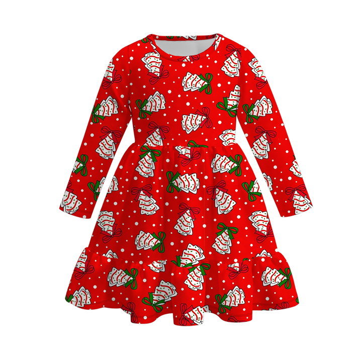 Girls Christmas Santa Claus Print Red Striped Twirl Dress