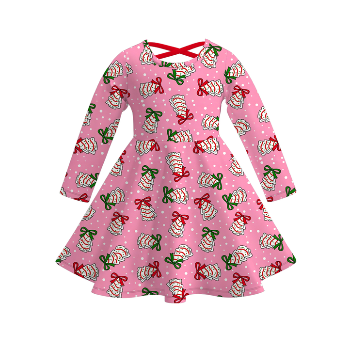 Girls Christmas Santa Gingerbread Man Print Pink Striped Swing Dress