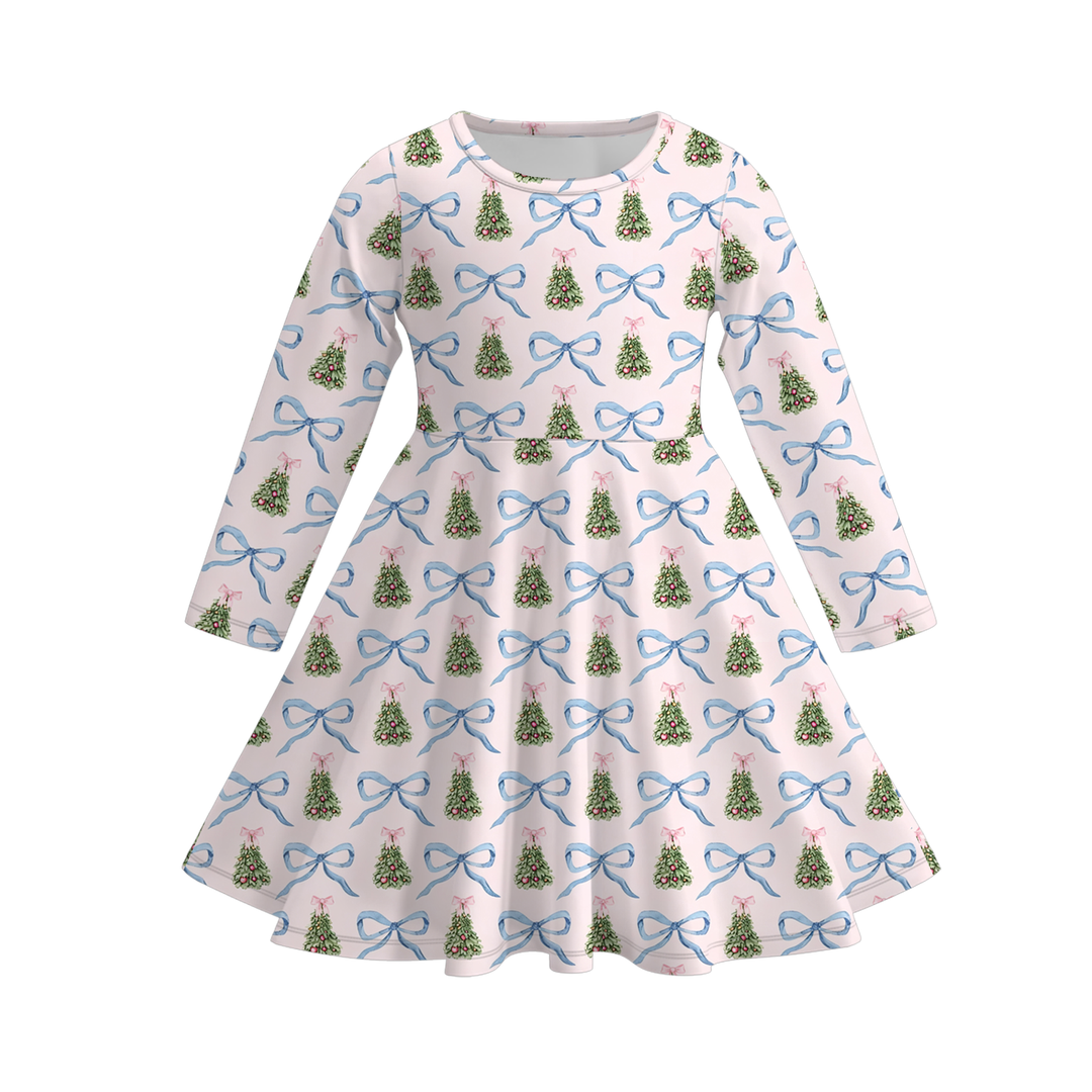 Girls Christmas Santa Claus Print Red Striped Twirl Dress