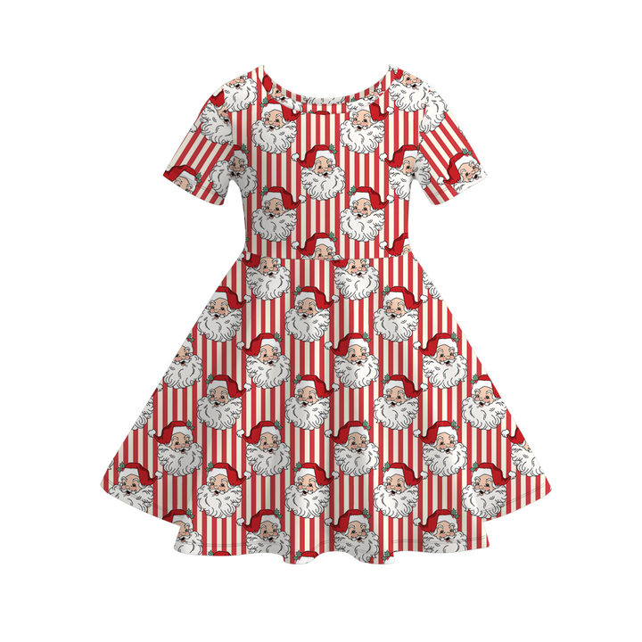 Girls Christmas pink Santa bow twirl ruffle dress