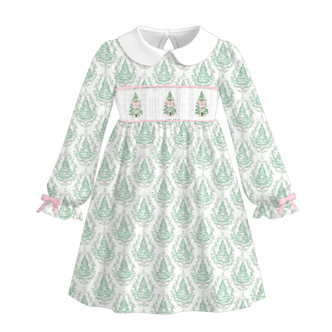 Personalized Christmas Tree Smocked Embroidered Dress