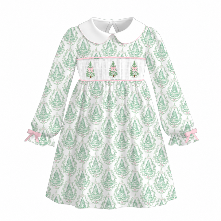 Personalized Christmas Tree Smocked Embroidered Dress