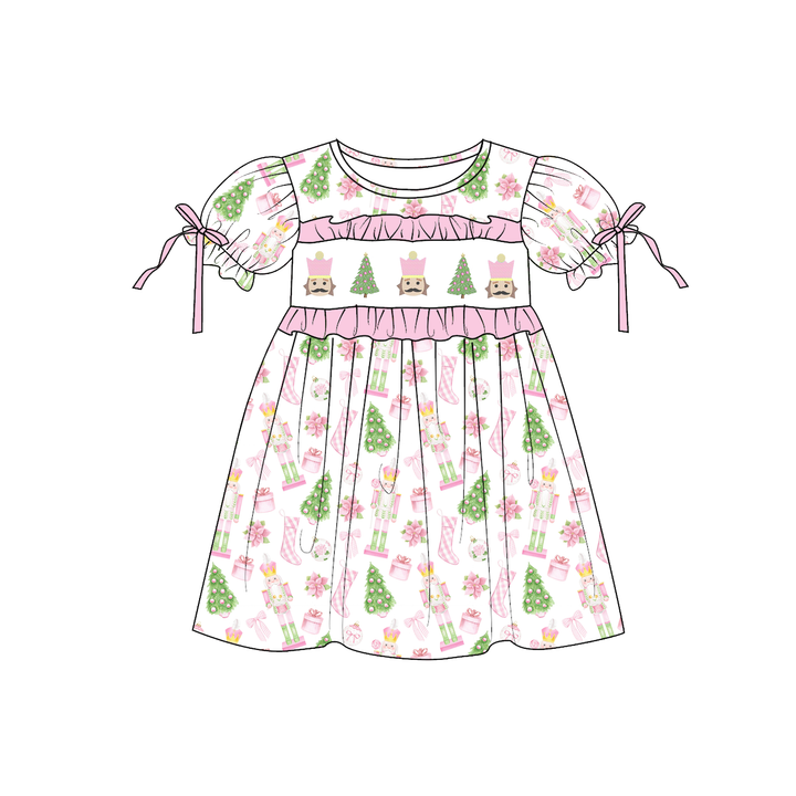 Personalized Christmas Nutcracker pink embroidery dress holiday sisters outfits