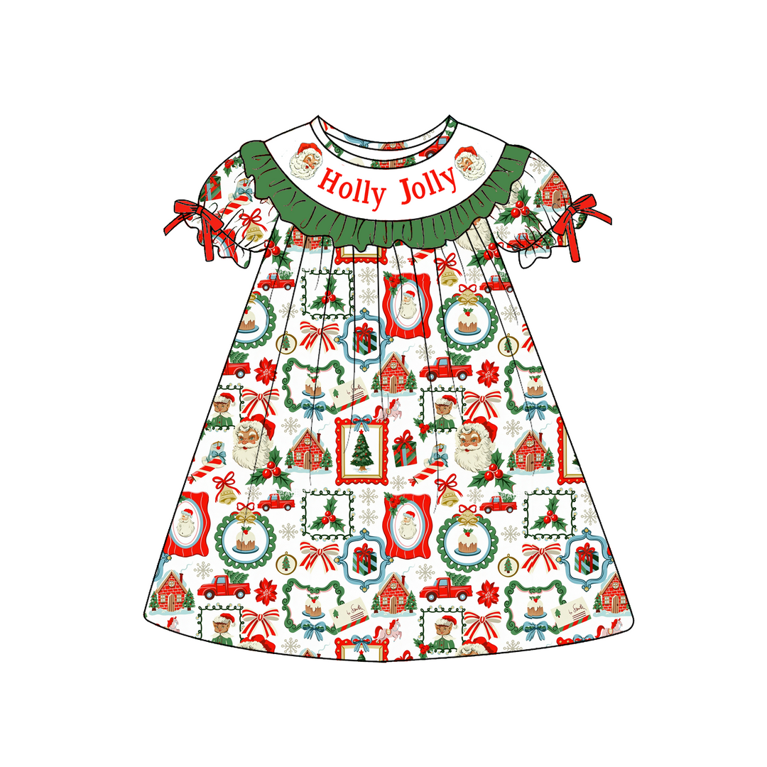 Personalized custom name Christmas Cute Ruffle Embroidered Dress