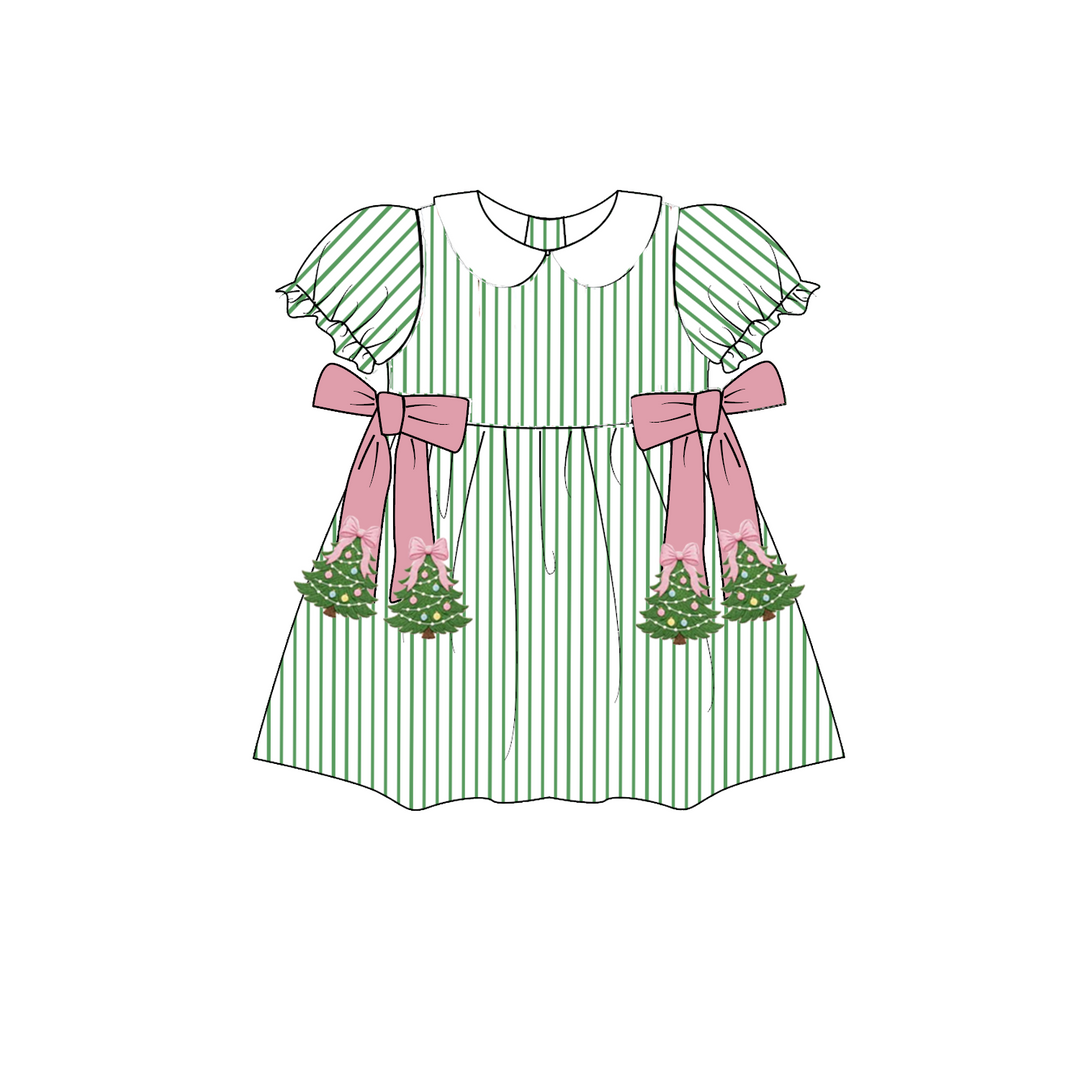 Green Stripe Christmas Tree Embroidery Sibling Matching Outfits Collection