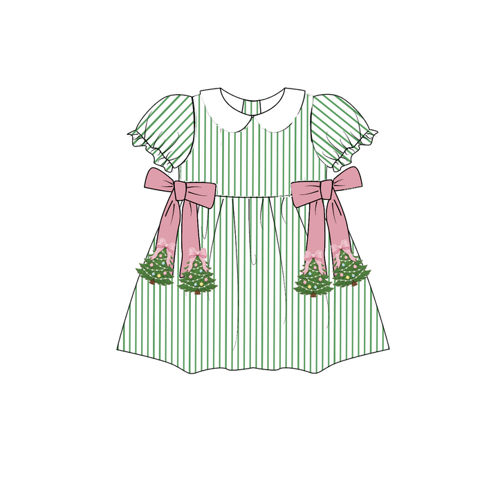 Green Stripe Christmas Tree Embroidery Sibling Matching Outfits Collection