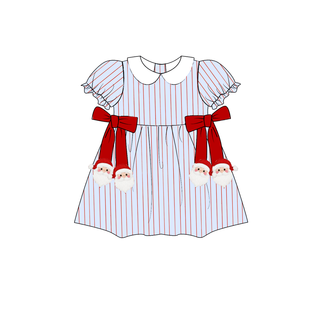 Christmas Blue Stripe Santa Embroidery Sibling Matching Outfits Collection