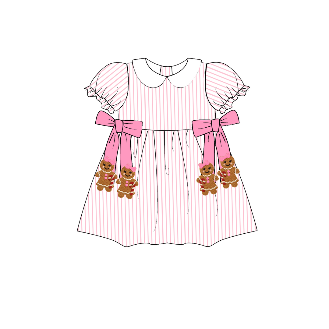 Christmas Pink Stripe Gingerbread Embroidery Sibling Matching Outfits Collection