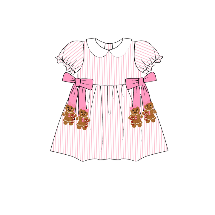 Christmas Pink Stripe Gingerbread Embroidery Sibling Matching Outfits Collection