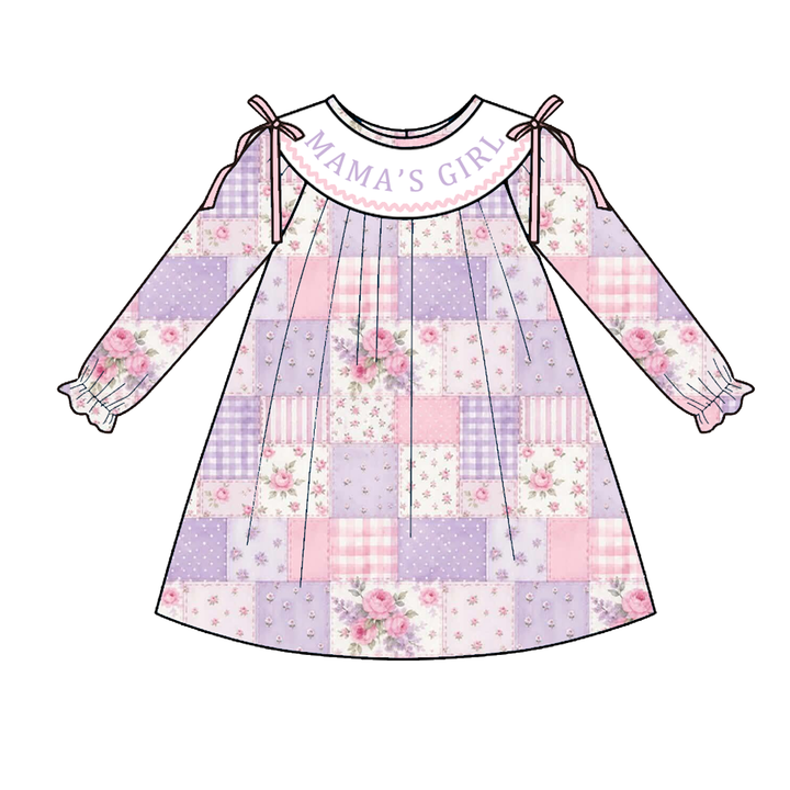 Personalized Baby Girls Floral Patchwork Long Sleeve Dress Bubble Romper