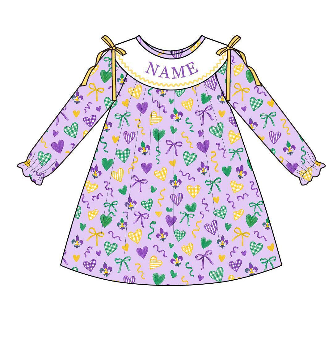 Personalized Embroidery Name Mardi Gras Sister Matching Outfits