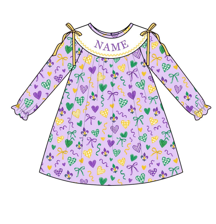 Personalized Embroidery Name Mardi Gras Sister Matching Outfits