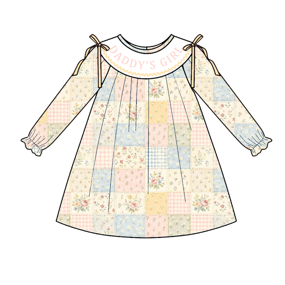 Personalized Name Embroidery Floral Patchwork Dress Romper Sibling outfits