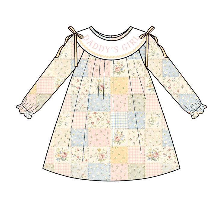 Personalized Name Embroidery Floral Patchwork Dress Romper Sibling outfits