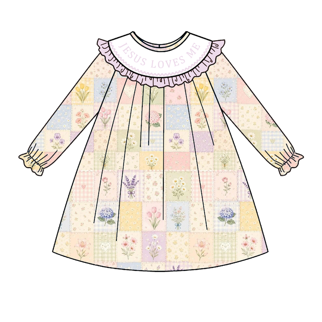 Personalized Name Baby Girls Pastel Patchwork Floral Sibling Outfits