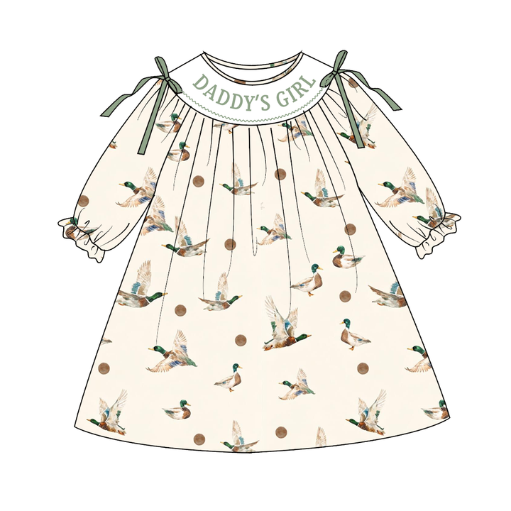 Personalized Custom Name Mallard Duck Print Dress Smocked Outfits Collection