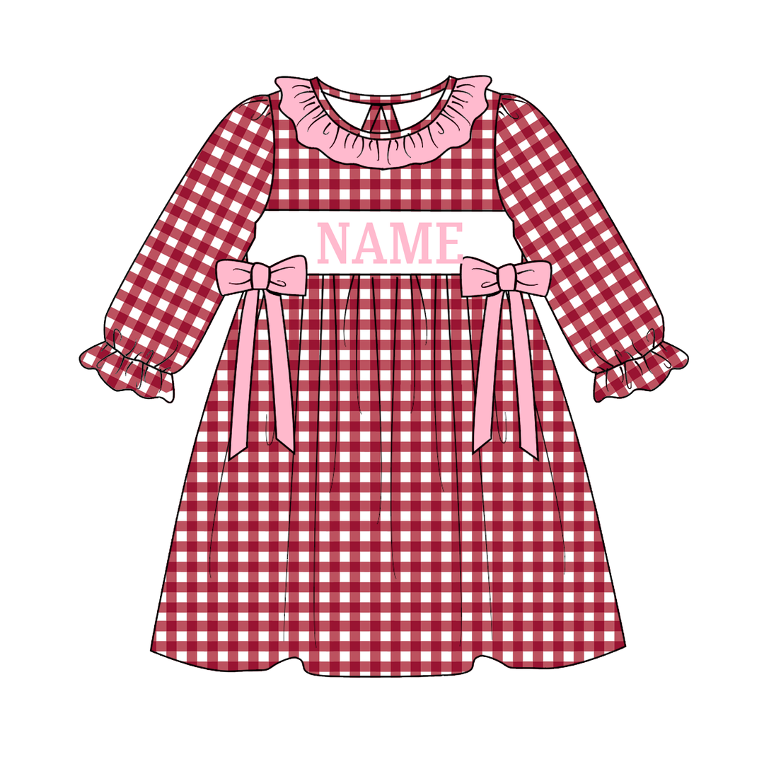 Personalized Custom Name Burgundy Gingham Plaid Sibling Matching Outfits