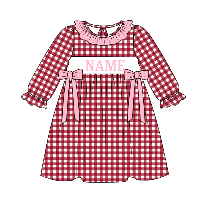 Personalized Custom Name Burgundy Gingham Plaid Sibling Matching Outfits