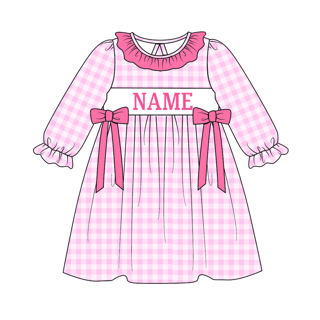 Personalized Embroidered Name Pink&amp;Blue Gingham Matching Siblings Outfits