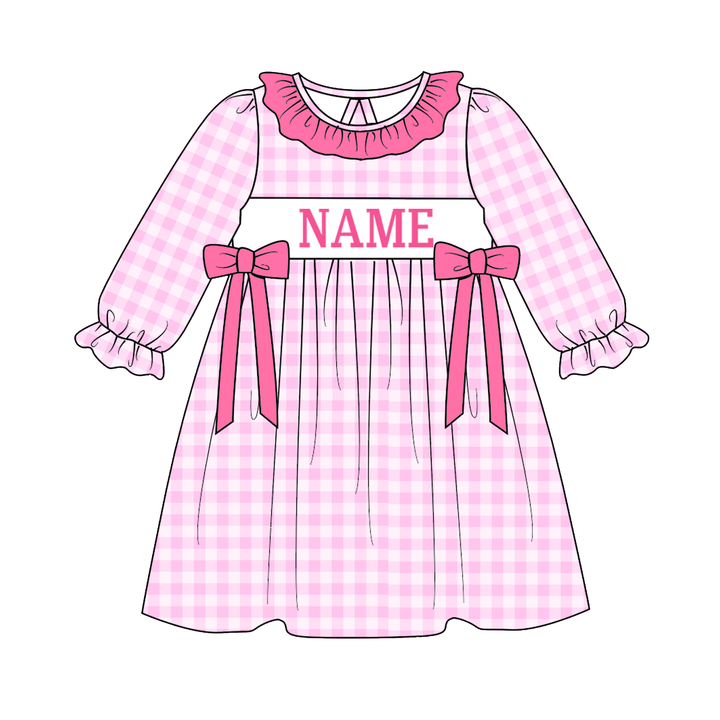 Personalized Embroidered Name Pink&amp;Blue Gingham Matching Siblings Outfits