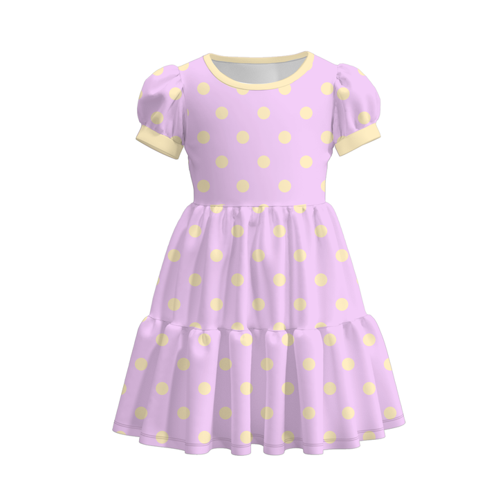 Girls Pastel Polka Dot Print Ruffle Tiered Dress