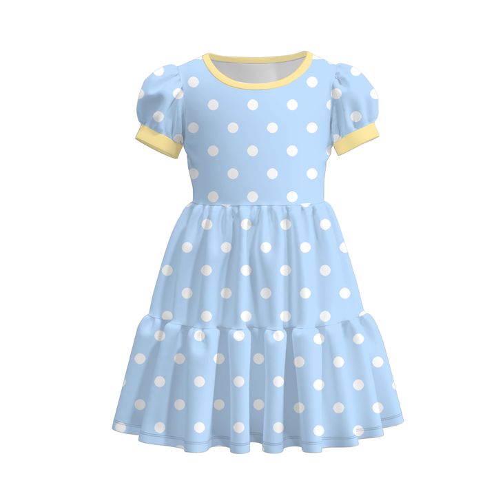 Girls Pastel Polka Dot Print Ruffle Tiered Dress