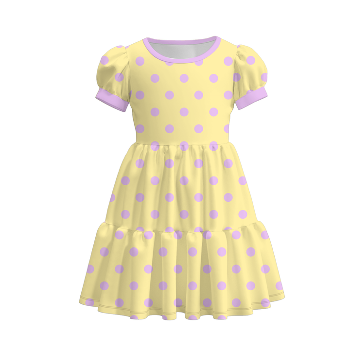 Girls Pastel Polka Dot Print Ruffle Tiered Dress