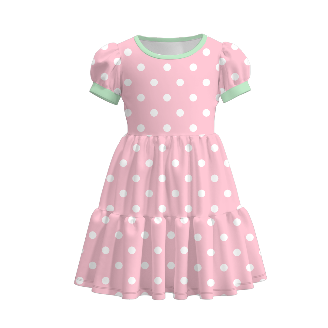 Girls Pastel Polka Dot Print Ruffle Tiered Dress