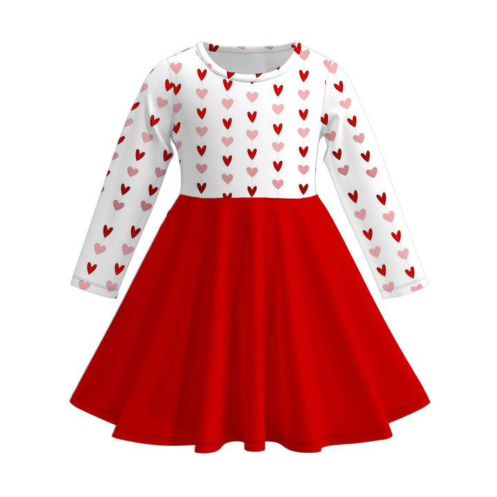 Girls Red Heart Print Twirl Dress Loungewear Set for Valentine