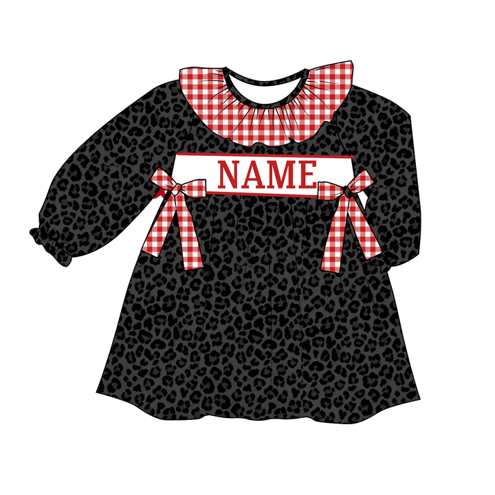Personalized Black Leopard Red Gingham Baby Dress &amp; Romper